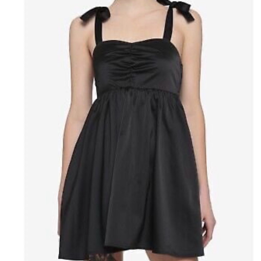 Hot Topic Black Satin Mini Dress with Bow Straps